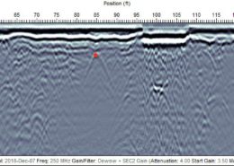 example of GPR data cross section - showing colored interpretations