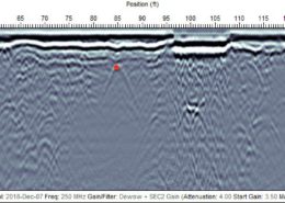 example of GPR data cross section - showing colored interpretations