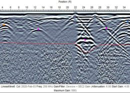 example of GPR data cross section - colored interpretations indicate utilities