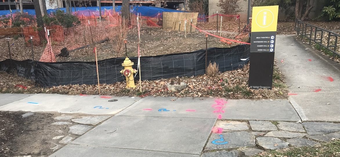 Pink and blue marks indicate potential non-metallic water lines.