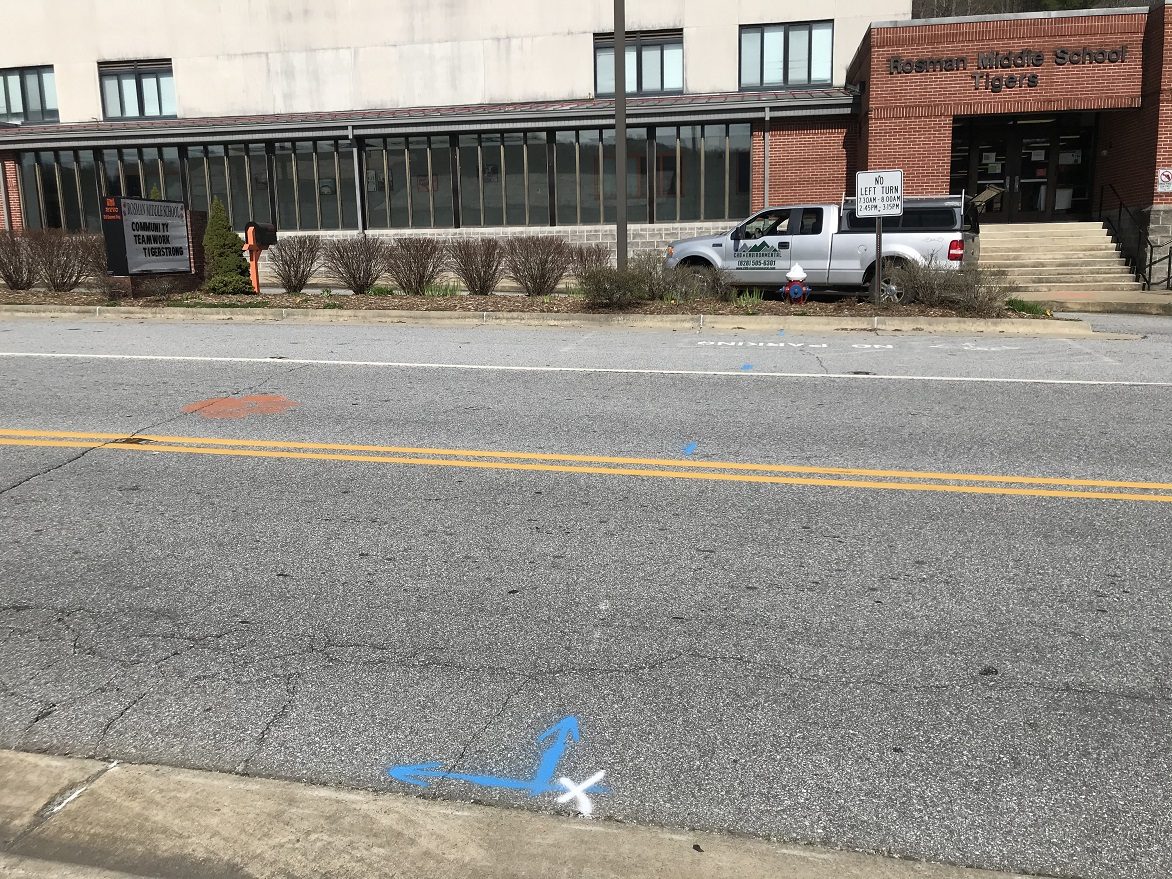 Locating water supply (blue paint) at Middle School