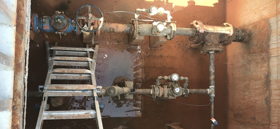 Inside water vault - contains valves for domestic and fire department water supplies