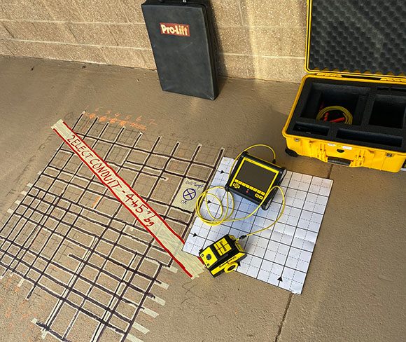 concrete scanning GPR and marked conduits and rebar layout